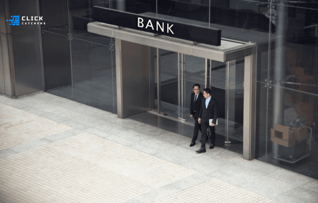 Men Walking out of Bank